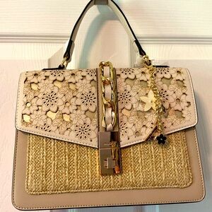 BNWT ALDO Laser Cut Design Tan Straw Faux Leather Crossbody Bag